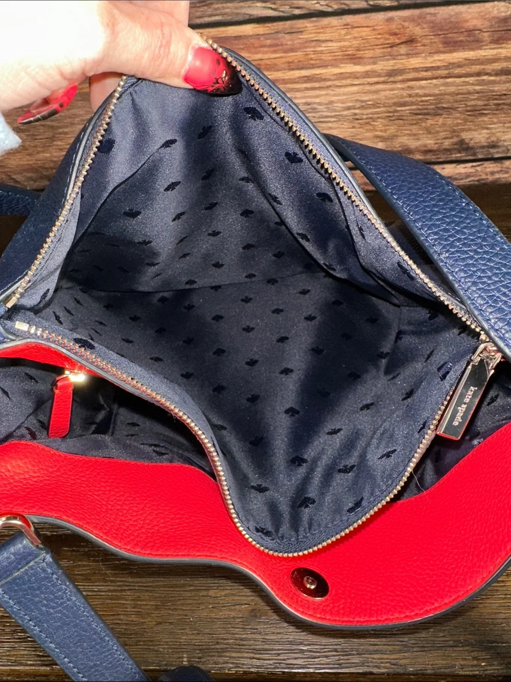 Kate Spade Kailee Tropical Toss shoulder bag in Navy Blue with Colorful pattern